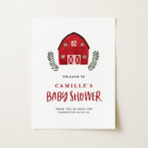 Watercolor Red Barn Rustic Farmhouse Baby Shower