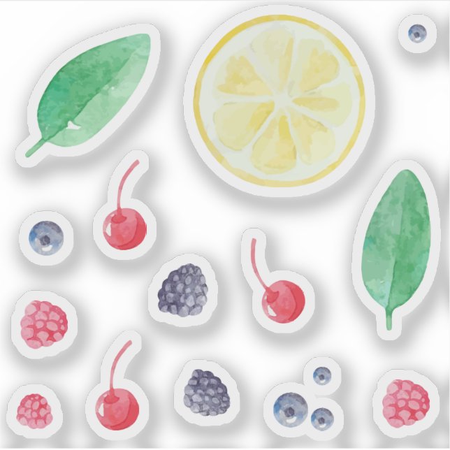 Watercolor red berries fruits set (Front)
