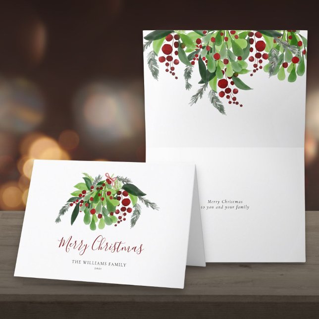 Watercolor Red Berries Greenery Christmas  Holiday Card (Watercolor Red Berries Greenery Christmas Holiday Card)