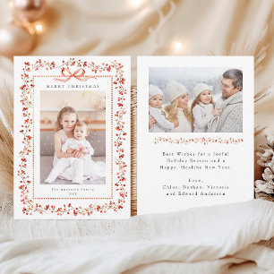 Watercolor Red Berry Frame 2 Photo Christmas  Holiday Card