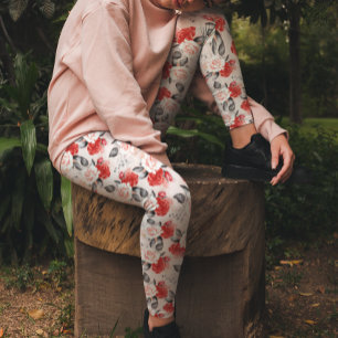 Watercolor Red Black Roses Pattern Valentine Love Leggings