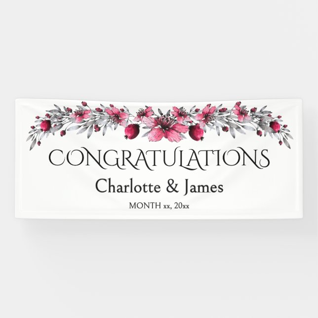Watercolor Red Blossoms, Wedding Banner (Horizontal)