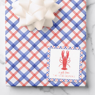 Watercolor Red & Blue Plaid Lobster Gift Enclosure Card