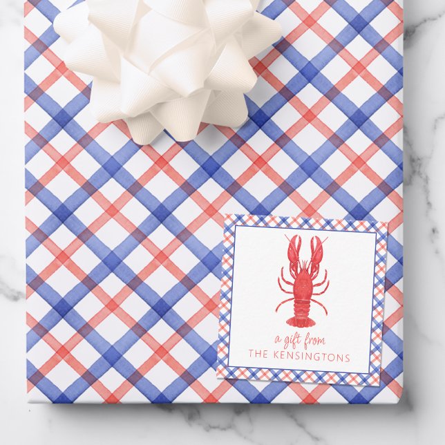 Watercolor Red & Blue Plaid Lobster Gift Enclosure Card (Creator Uploaded)