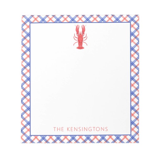 Watercolor Red & Blue Plaid Lobster Personalised Notepad (Front)