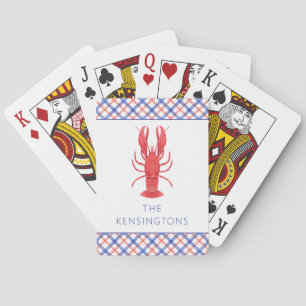 Watercolor Red & Blue Plaid Lobster Personalised Playing Cards