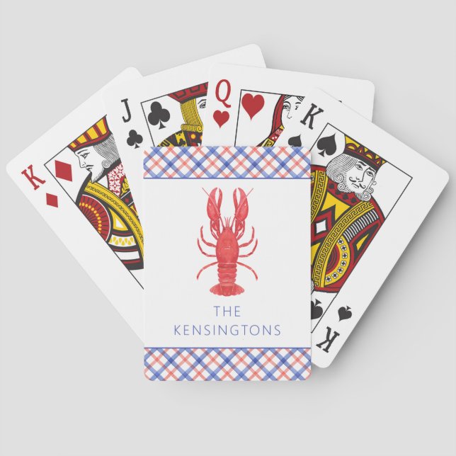 Watercolor Red & Blue Plaid Lobster Personalised Playing Cards (Back)