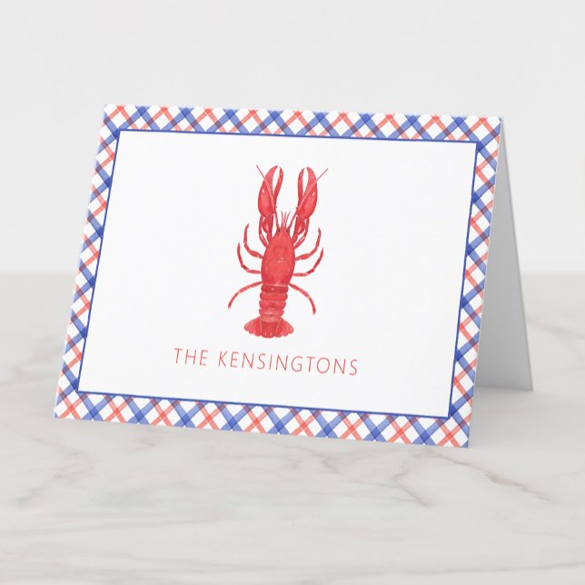 Watercolor Red & Blue Plaid Lobster Personalised Thank You Card (Creator Uploaded)