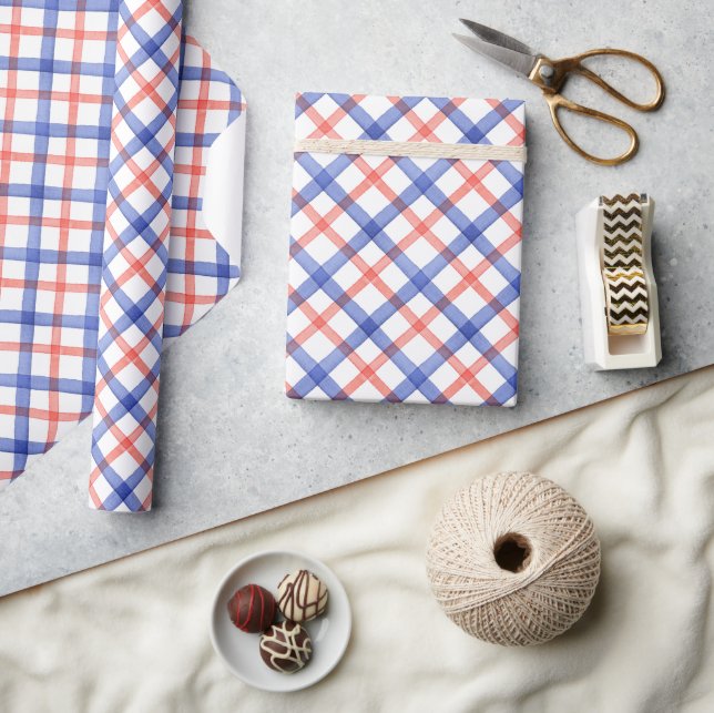 Watercolor Red & Blue Plaid Wrapping Paper (Crafts)
