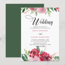 Watercolor Red Blush Pink  Green Floral Wedding