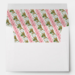 Watercolor Red Bow Magnolia Christmas Wreath Envelope