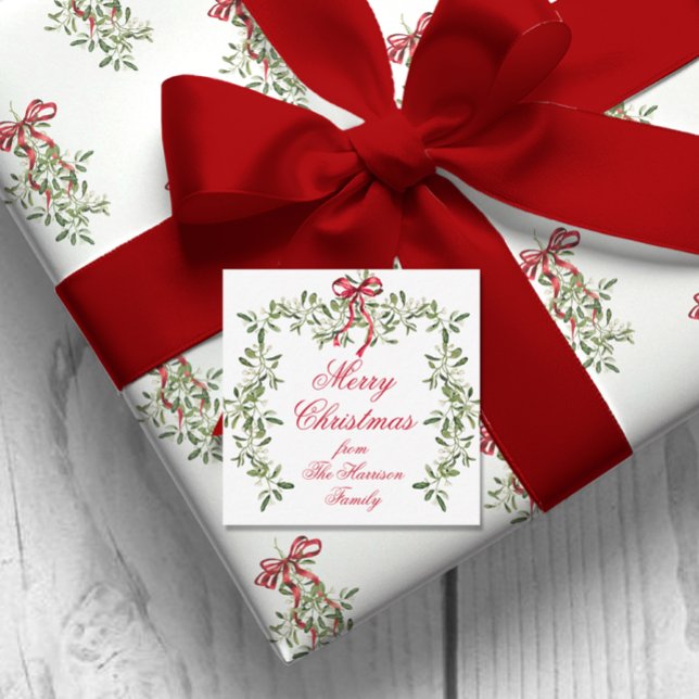 Watercolor Red Bow Mistletoe Christmas Gift Card (Creator Uploaded)