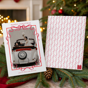 Watercolor Red Bow Photo Holiday Card