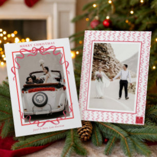 Watercolor Red Bow Photo Holiday Card