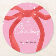 Watercolor Red Bow Pink Holiday Christmas Party