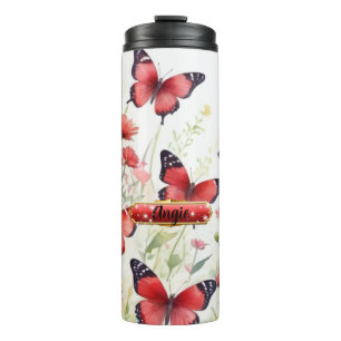 Watercolor Red Butterfly Floral Thermal Tumbler