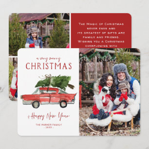 Watercolor Red Car   Christmas Holiday Photo Card