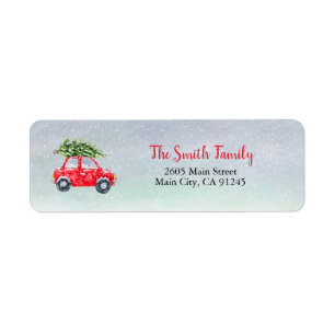 Watercolor Red Car Winter Snow Christmas Holiday