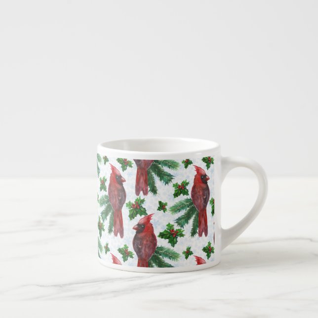 watercolor Red Cardinal Bird Espresso Cup (Right)