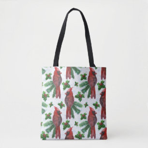 watercolor Red Cardinal Bird Tote Bag