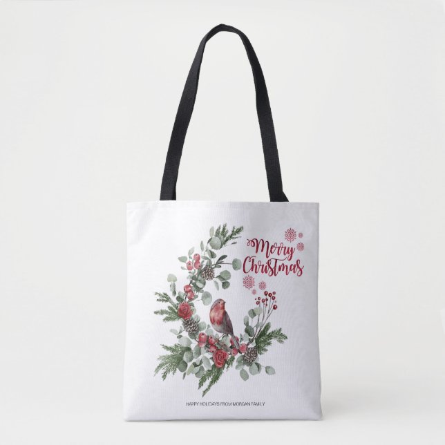 Watercolor Red Cardinal Bird Wreath      Tote Bag (Front)