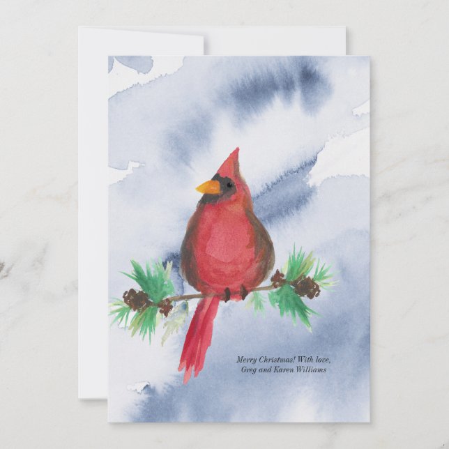 Watercolor Red Cardinal Christmas Card (Front)