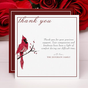 Watercolor Red Cardinal Funeral Thank You Card