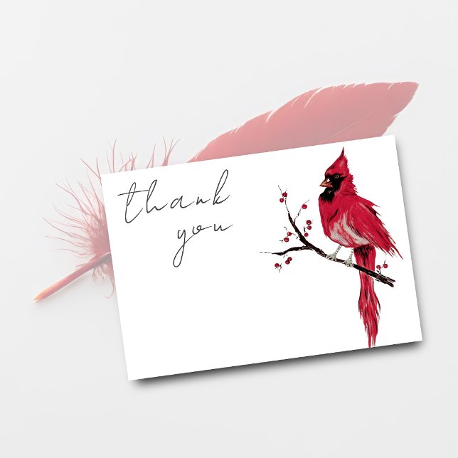 Watercolor Red Cardinal Funeral Thank You Card (Creator Uploaded)