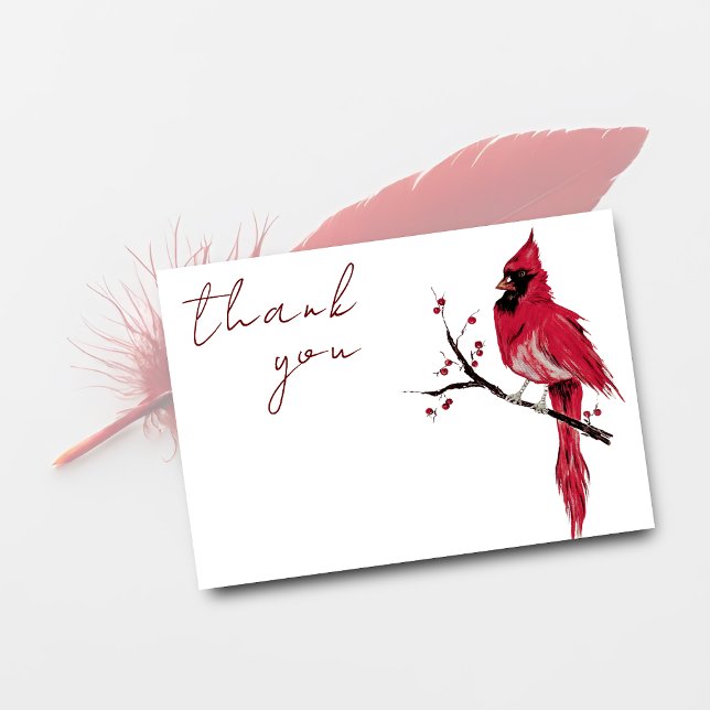 Watercolor Red Cardinal Funeral Thank You Card (Creator Uploaded)