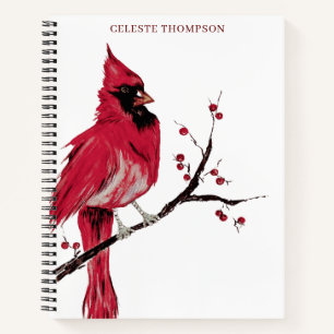 Watercolor Red Cardinal Personalise Notebook
