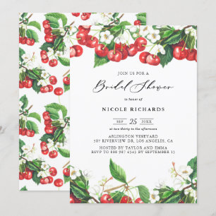 Watercolor Red Cherries Garland Bridal Shower Invitation