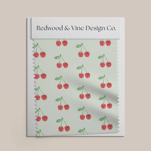 Watercolor Red Cherries on Pale Spring Green Fabric (Creator Uploaded)