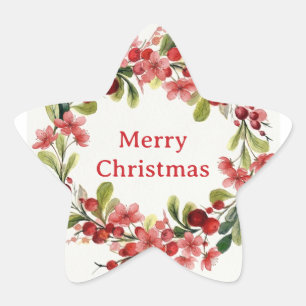 Watercolor Red Cherry Blossom Star Sticker