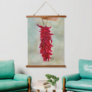 Watercolor Red Chile Ristra New Mexico Hanging Tapestry