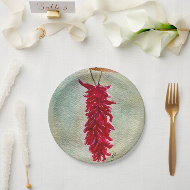 Watercolor Red Chile Ristra New Mexico Paper Plate (Wedding)