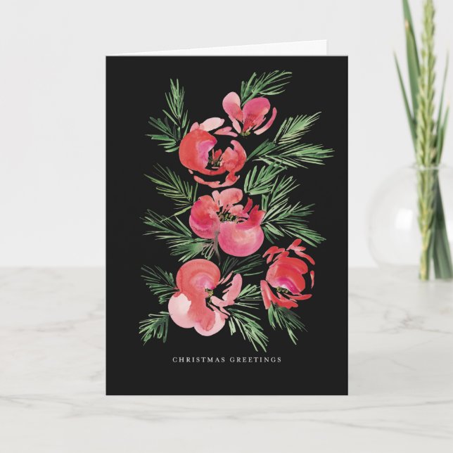 Watercolor red Christmas flowers design Card (Front)