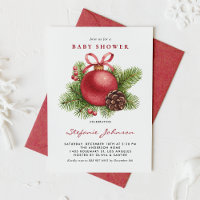 Watercolor Red Christmas Ornament Baby Shower