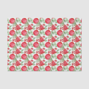 Watercolor Red Christmas Ornaments, Fir Branches Tissue Paper