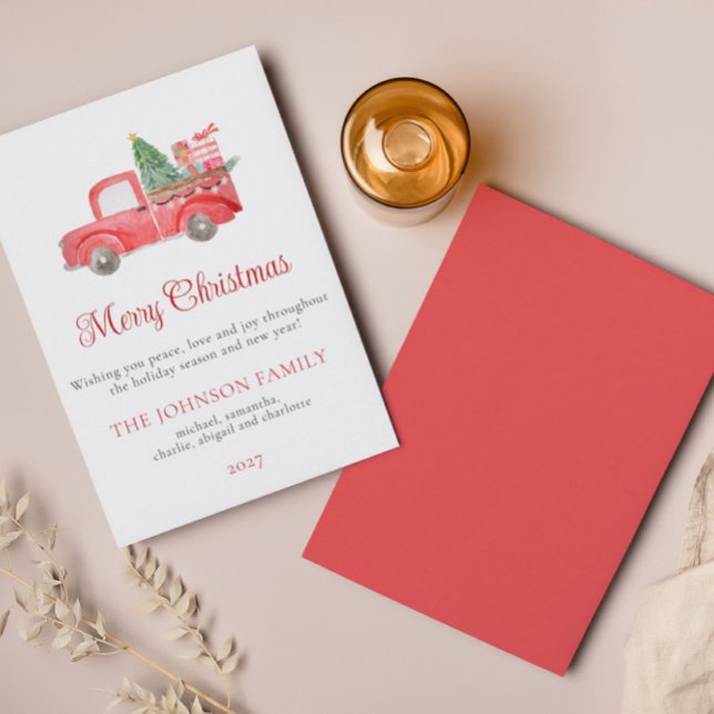 Watercolor Red Christmas Truck Holiday Card (Creator Uploaded)