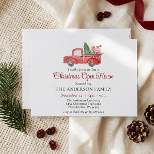 Watercolor Red Christmas Truck Holiday Open House Invitation