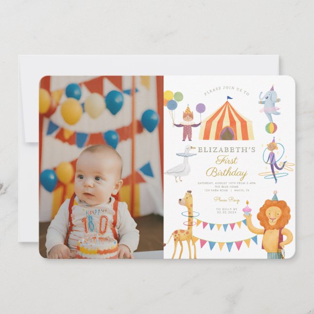 Watercolor Red Circus Photo Carnival Baby Birthday Invitation (Front)