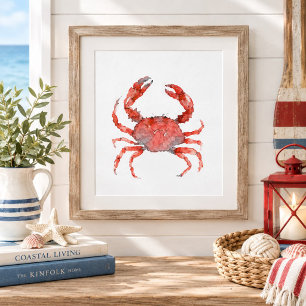 Watercolor Red Crab Painting Coastal Wall art