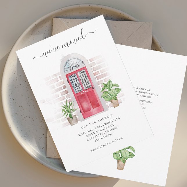 Watercolor Red Door We've Moved Moving Announcement (Watercolor Red Door Moving Announcement)