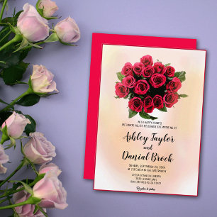 Watercolor Red Floral Bouquet Romantic Wedding Invitation