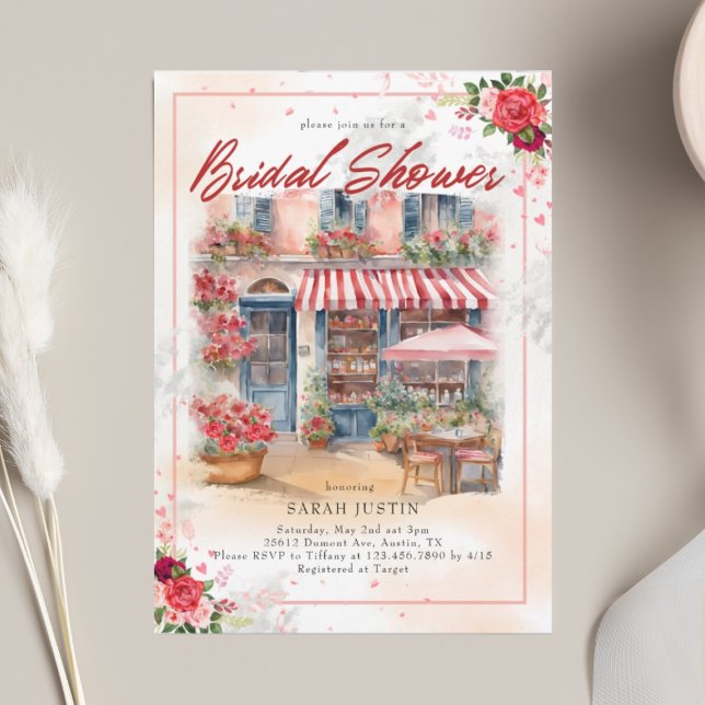 Watercolor Red Floral Cafe Bridal Shower Invitation (Creator Uploaded)