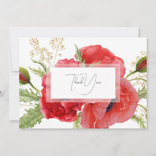 Watercolor Red Floral Custom Thank You Card