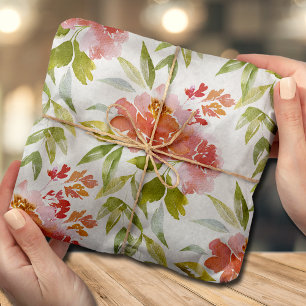 Watercolor Red Floral Tissue Paper