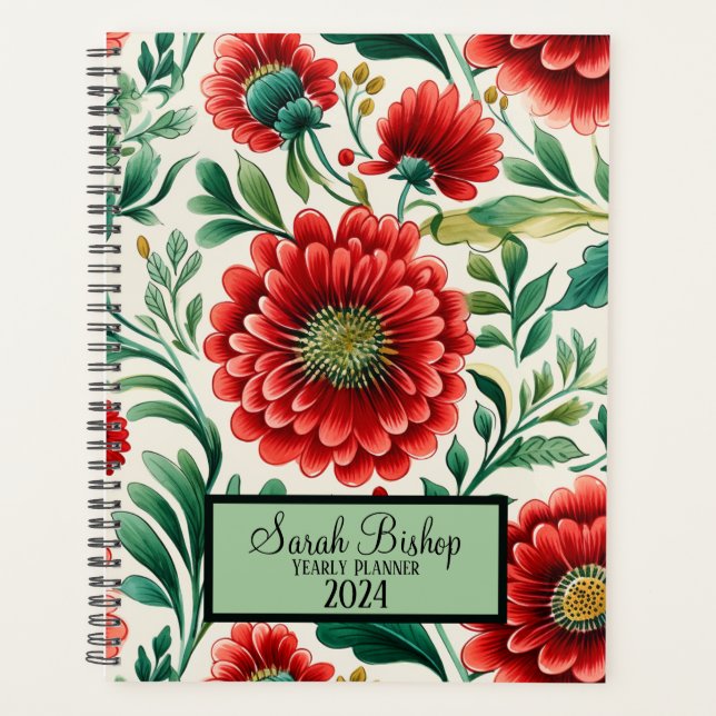 Watercolor Red Floral Yearly Planner Hardcover (Front)