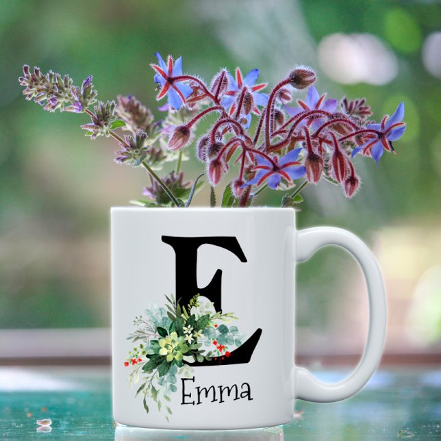 Watercolor red flower eucalyptus coffee mug (Creator Uploaded)