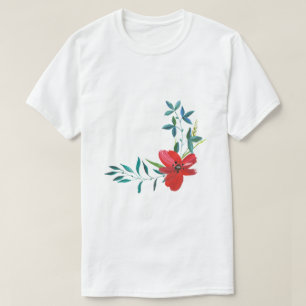 Watercolor Red Flower & Green Leaf Essential T-Shi T-Shirt